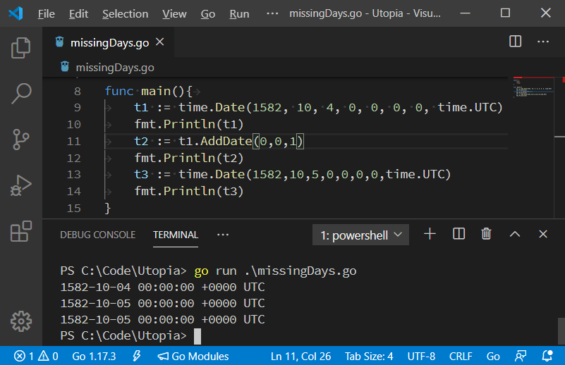 missing days in Go
