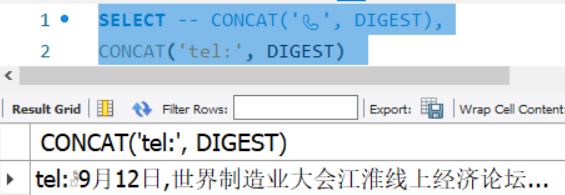 sql query with normal characters concat statement